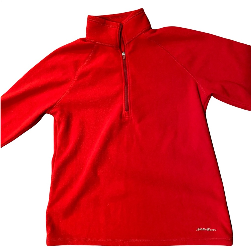 Red women’s 3/4 zip fleece pullover